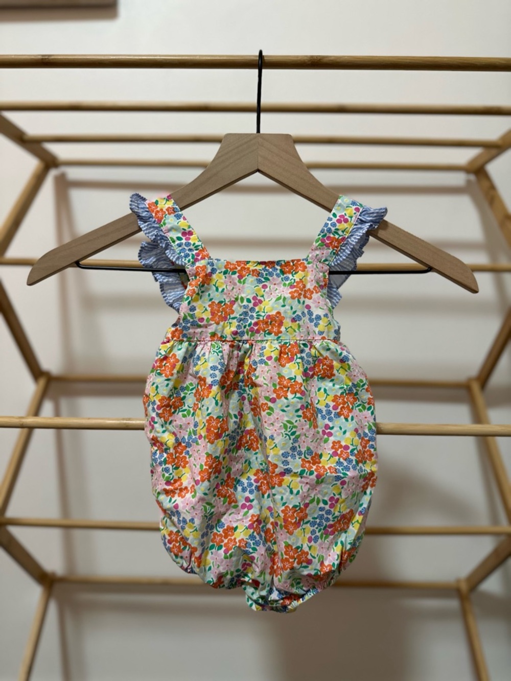 Baby Boden Floral Bubble Romper Criss Cross Back Multicolor Baby Girl 6-9 Months